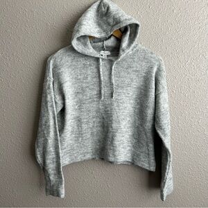 Topshop Gray Heathered Cropped Wool Blend Long Sleeve Pullover Hoodie Sweater